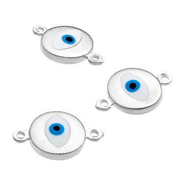 Breloques oeil émaillé blanc/bleu 10mm 2 anneaux (3pcs)