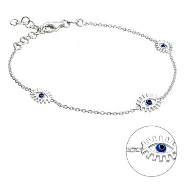 Bracelet oeil émaillé bleu 16+3cm extension (1pc)
