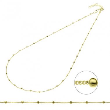 Doré Jaune 1µ - Collier chaîne gourmette 0,9mm avec perles 2mm 45+5cm extension