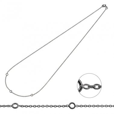 Rhodié Noir - Collier forcat 1mm 40cm 3 anneaux (1pc)