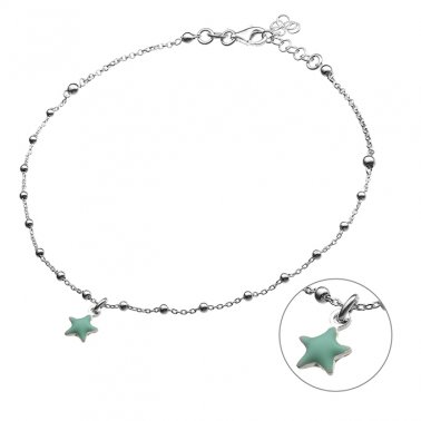 Fusskette pastelgrünem Stern und Perlen 25+3cm Verlängerung (1Stk)