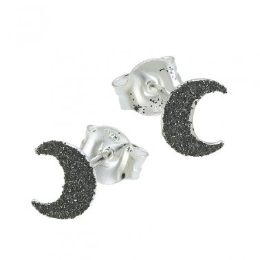 Boucles d'oreilles lune pailletée noir 6,5x8mm avec tige (1paire)