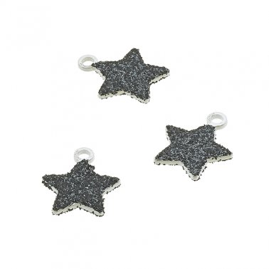 7,5mm star pendant black glitter with ring (5pcs)