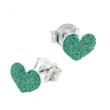 Boucles d'oreilles coeur pailleté vert/turquoise 8x7mm avec tige (1paire)