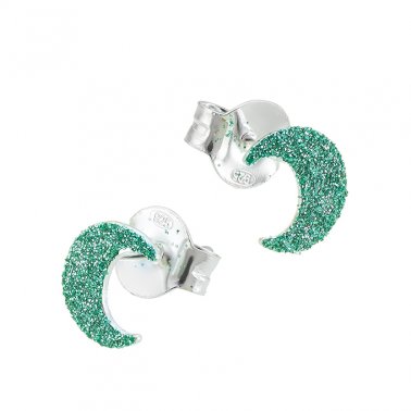Boucles d'oreilles lune pailletée vert/turquoise 6,5x8mm avec tige (1paire)