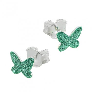 Boucles d'oreilles papillon pailleté vert/turquoise 7,5mm avec tige (1paire)