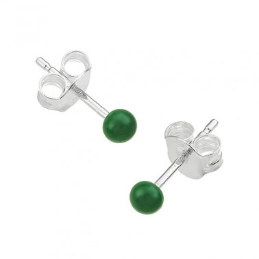 3,5mm enamelled green bead earrings with pin (1pair)