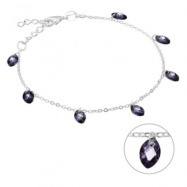 Bracelet navettes zirconiums violettes 16+3cm extension (1pc)