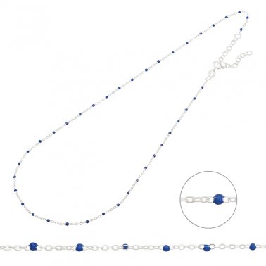 Collier chaîne et émail bleu 38+5cm extension (1pc)
