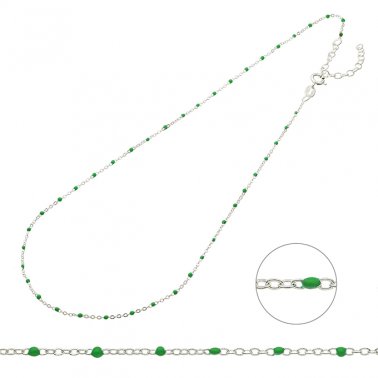 Collier chaîne et émail vert 38+5cm extension (1pc)