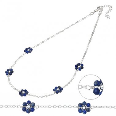 Collier 5 fleurs en pierres fines Lapis Lazuli 35+5cm extension (1pc)