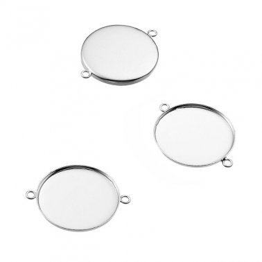18mm round connector bezels with 2 rings (5pcs)