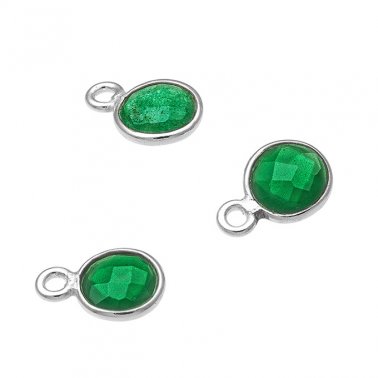 Jade verte briolettes serties rondes 6mm avec anneau (5pcs)