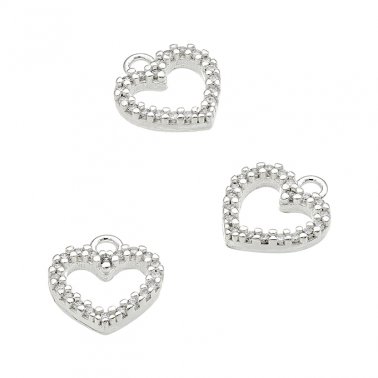 9x8mm white zirconiums heart charm with ring (1pc)