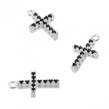 Croix avec des cristaux noirs 15mm (5pcs)