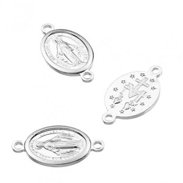 Oval Virgin Mary medals 10x8mm 2 rings (5pcs)