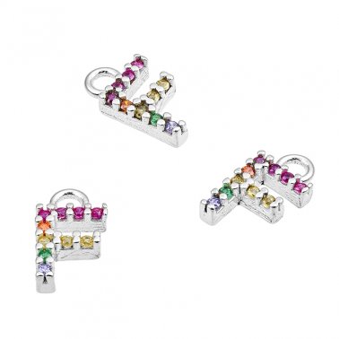 7mm alphabet charms letter F with multicolor zirconium and ring (1pc)