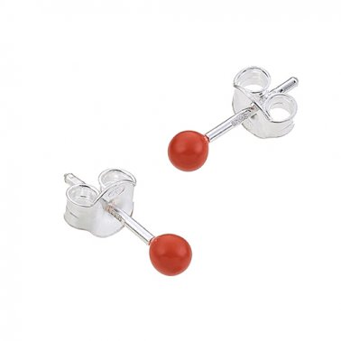 3,5mm enamelled coral bead earrings with pin (1pair)