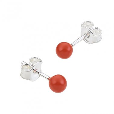 4,5mm enamelled coral bead earrings with pin (1pair)