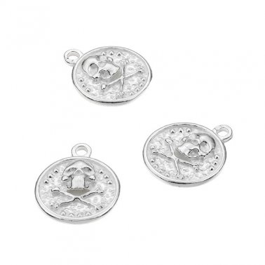 15mm embossed skull medals with 1 ring (2pcs)