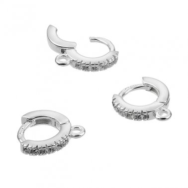 Supporto per orecchini clip tondo 10mm con zirconi bianchi e anello (1 paio)