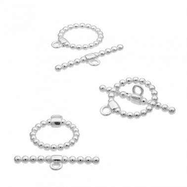 Beaded wire toggle clasps 2mm rings 15mm+bars 25mm (3sets)