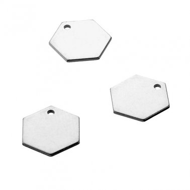 10mm Hexagonal medals 1 hole engraveable (10pcs)