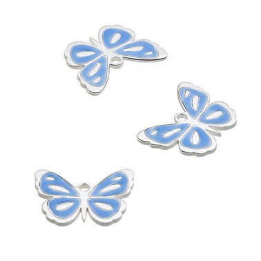 13x10mm enamel light bleu butterfly pendant with ring (1pc)