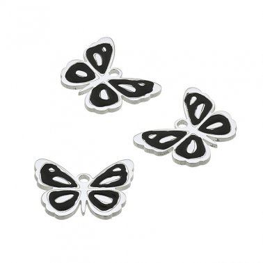 13x10mm black enamel butterfly pendant with ring (1pc)