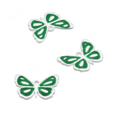 Ciondolo farfalla 13x10mm smaltato verde con anello (1pz)