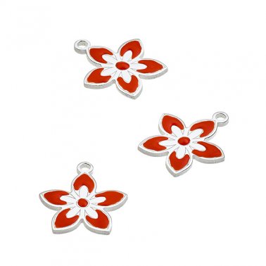 12mm coral enamel flower pendant with ring (1pc)