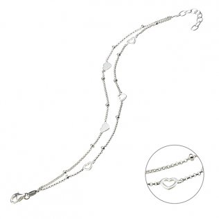 Bracelet double chaîne coeurs pleins et ajourés 16+3cm extension (1pc)