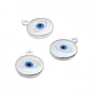 Breloques œil émaillé blanc/bleu 10mm avec 1 anneau (3pcs)