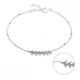 Bracelet chaîne forçat perlée avec feuille 17+3cm extension (1pc)
