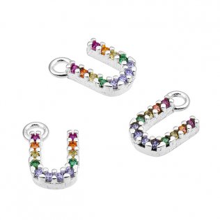 7mm alphabet charms letter U with multicolor zirconium and ring (1pc)