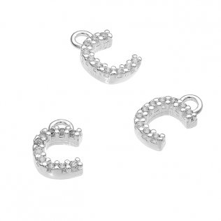 7mm alphabet charms letter C with white zirconiums and ring (1pc)