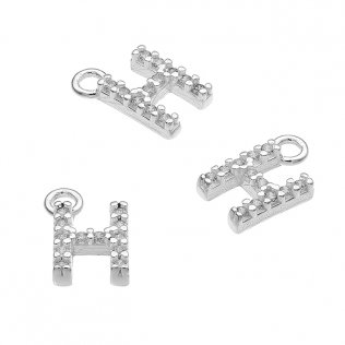 7mm alphabet charms letter H with white zirconiums and ring (1pc)