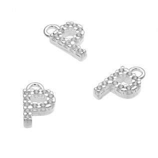 7mm alphabet charms letter P with white zirconiums and ring (1pc)