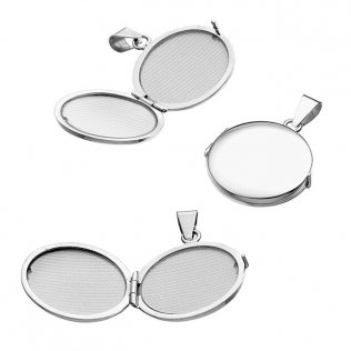 5mm round engravable photo locket with chain pendant bail (1pc)