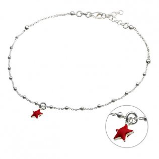 Chaîne cheville étoile rouge et perles 25+3cm extension (1pc)