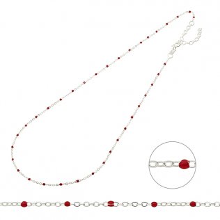 Collier chaîne et émail rouge 38+5cm extension (1pc)