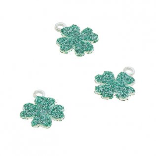 7,5mm clover pendant green/turquoise glitter with ring (5pcs)