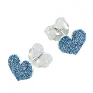 Boucles d'oreilles coeur pailleté bleu 8x7mm avec tige (1paire)