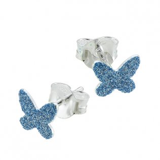 Boucles d'oreilles papillon pailleté bleu 7,5mm avec tige (1paire)