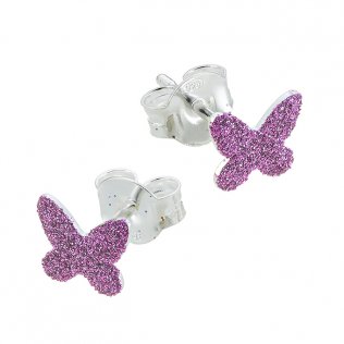 Boucles d'oreilles papillon pailleté rose 7,5mm avec tige (1paire)