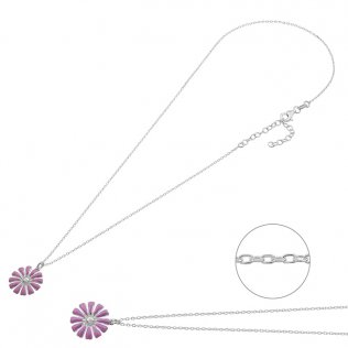Collier avec pendentif fleur émaillée violet 40+5cm extension (1pc)