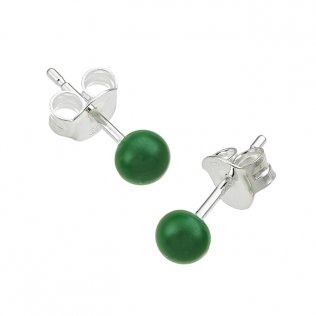 4,5mm enamelled green bead earrings with pin (1pair)