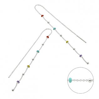 Earrings rolo chain and multicoloured enamel beads 2mm 15cm (1pair)