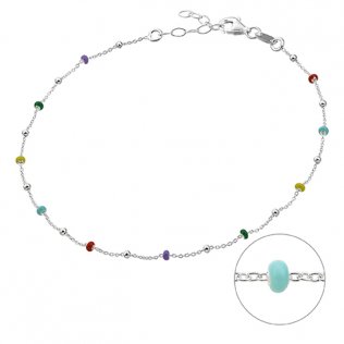 Rolo ankle chain and multicoloured enamel beads 2mm 23+3cm extender (1pc)