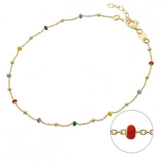 Yellow Gold 1µ - Rolo ankle chain and multicoloured enamel beads 2mm 23+3cm extender (1pc)